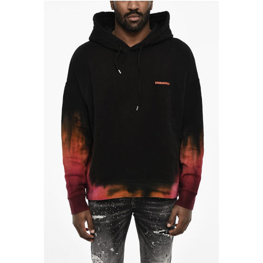 Fleeced-Cotton Hoodie with Gradient Hem
