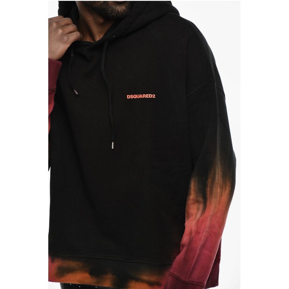 Fleeced-Cotton Hoodie with Gradient Hem