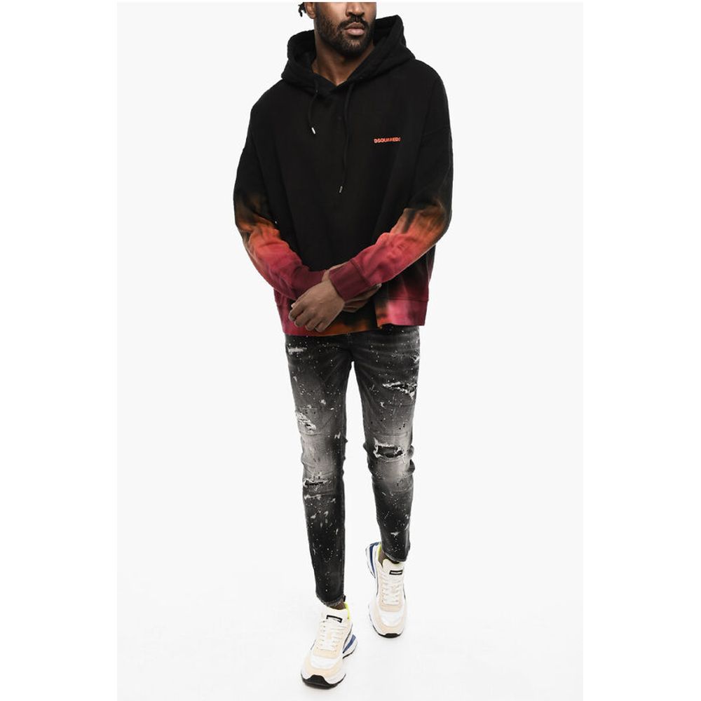 Fleeced-Cotton Hoodie with Gradient Hem