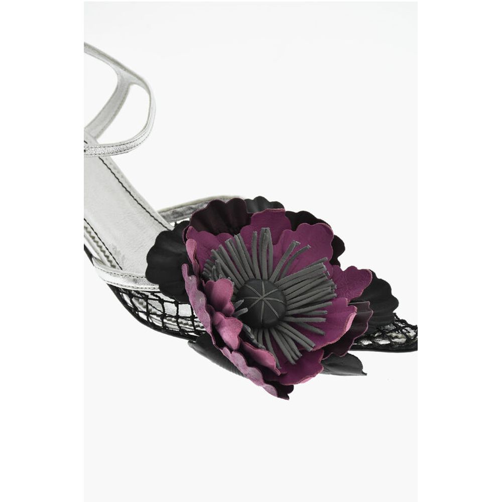 Leather GOTHIC FLOWER Sandals With Mesh