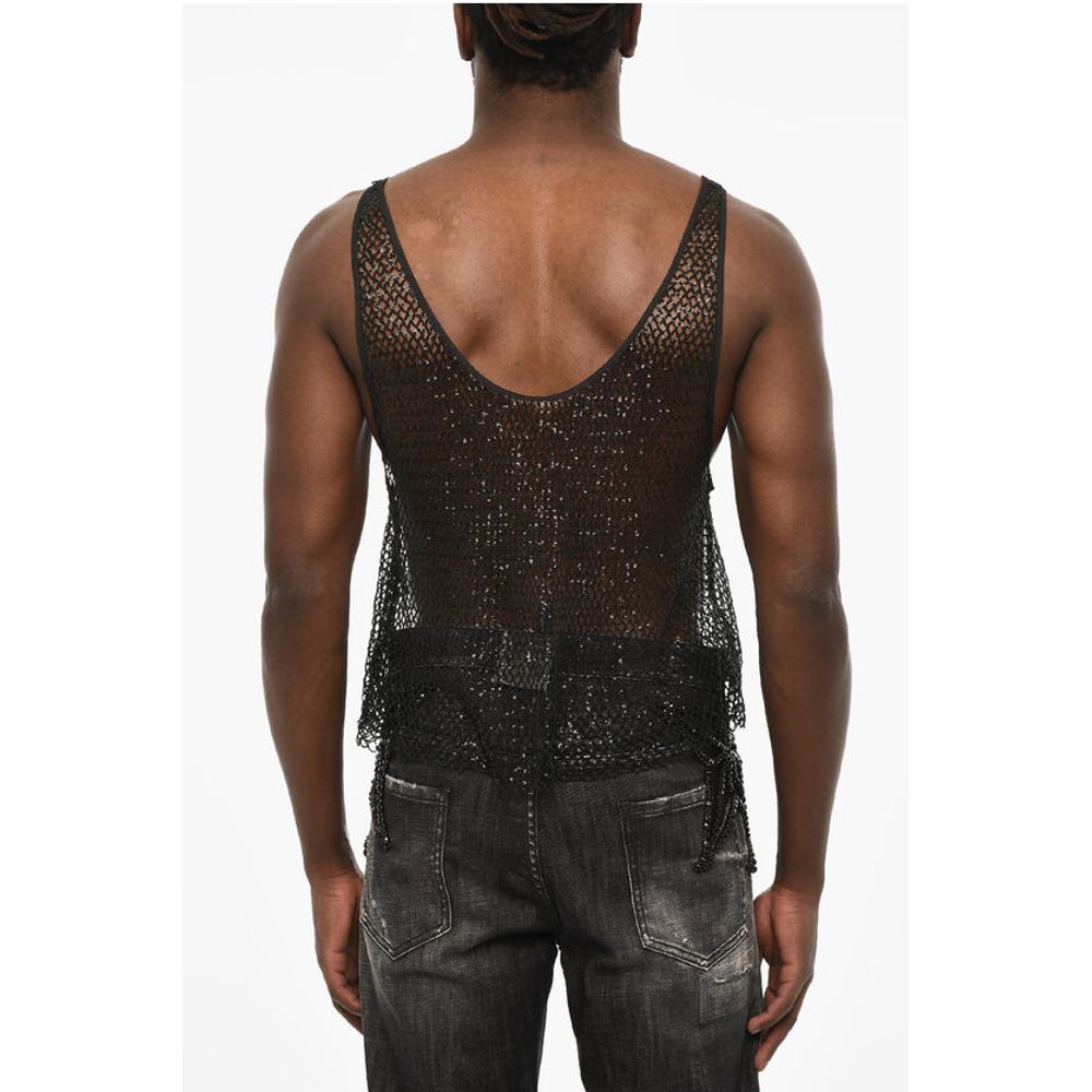 Sequined Openwork Tank Top