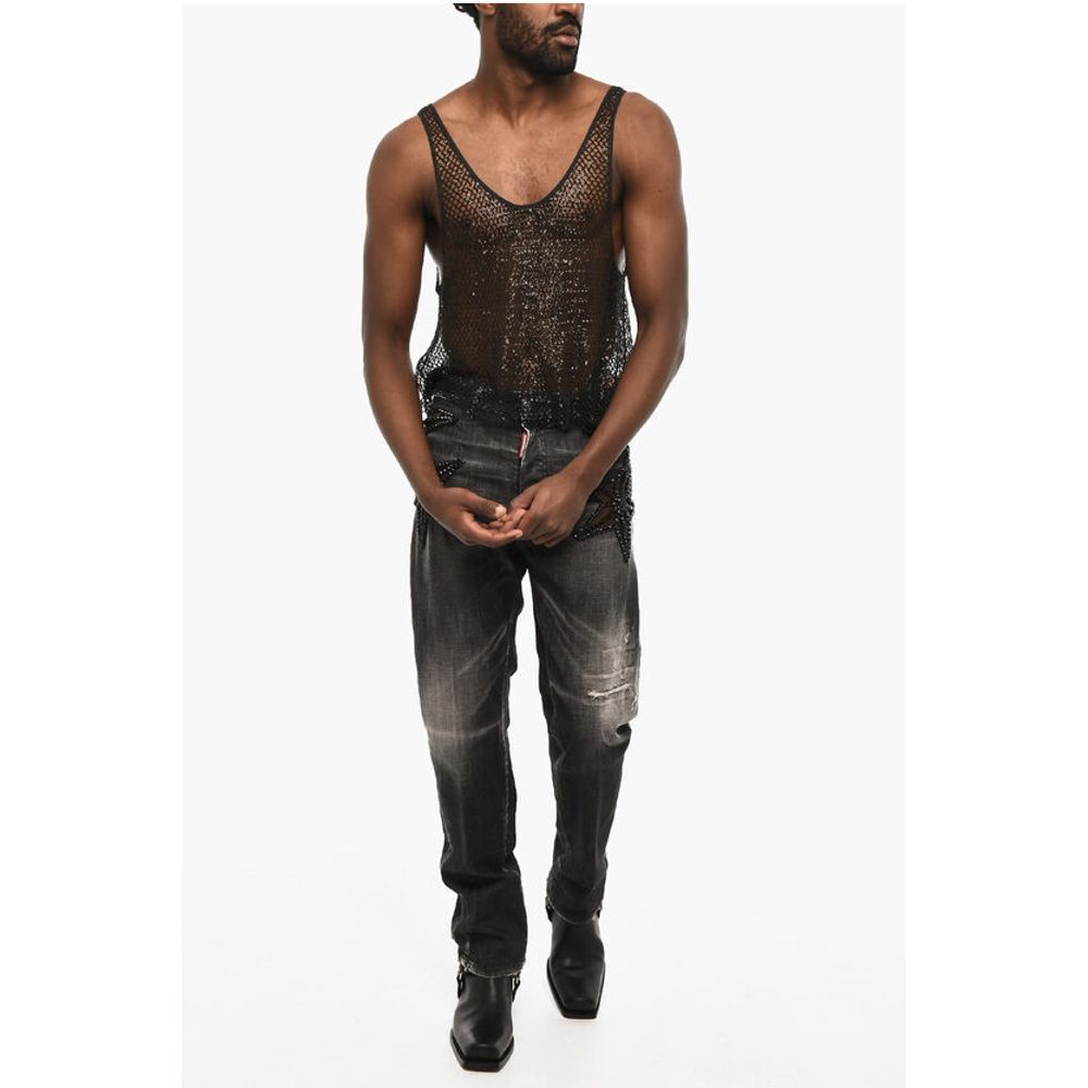 Sequined Openwork Tank Top