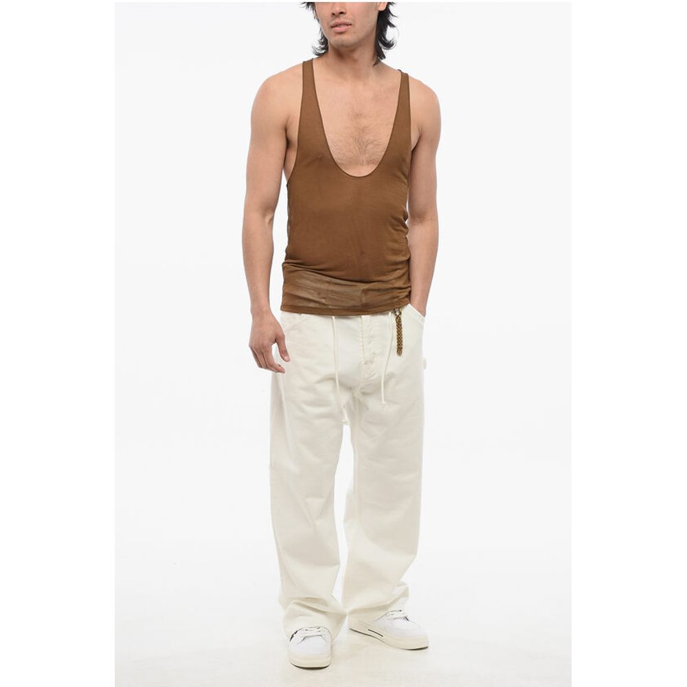 Viscose Sheer Tank Top with Deep Neckline
