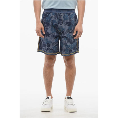 Plant Motif Lightweight Cotton Shorts with Logoed Elastic Ba