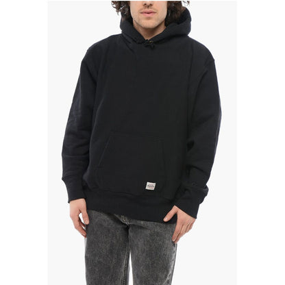 Fleeced-Cotton Solid Color Hoodie with Patch Pocket
