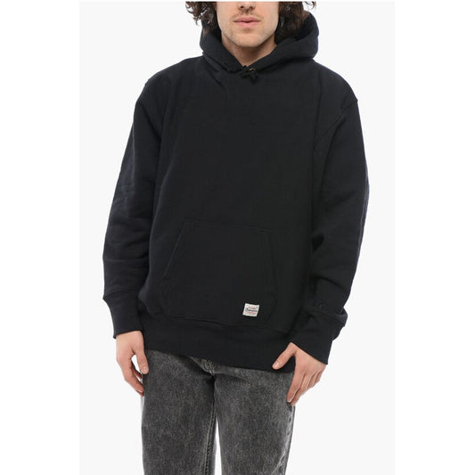Fleeced-Cotton Solid Color Hoodie with Patch Pocket