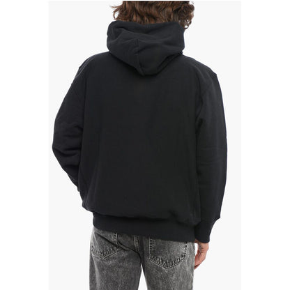 Fleeced-Cotton Solid Color Hoodie with Patch Pocket