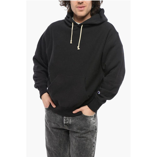 Fleeced-Cotton Solid Color Hoodie with Patch Pocket