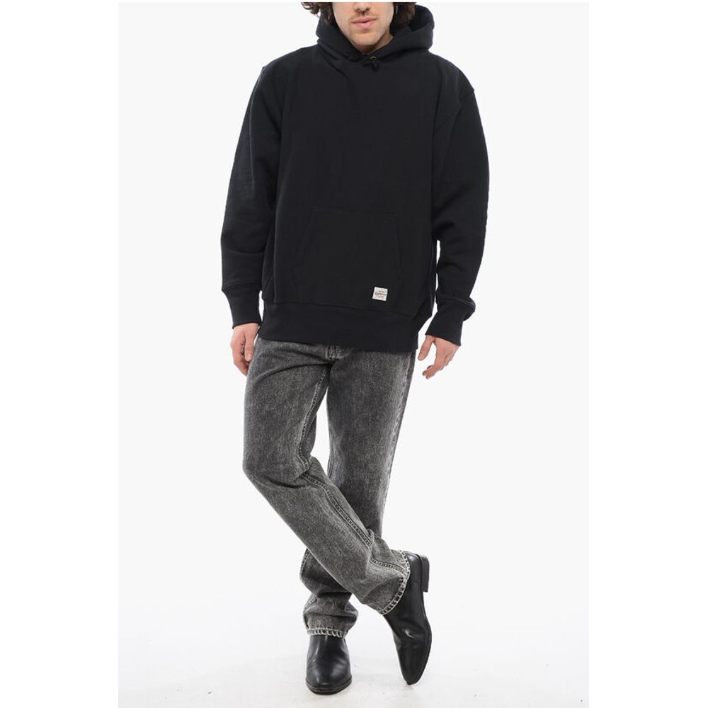 Fleeced-Cotton Solid Color Hoodie with Patch Pocket