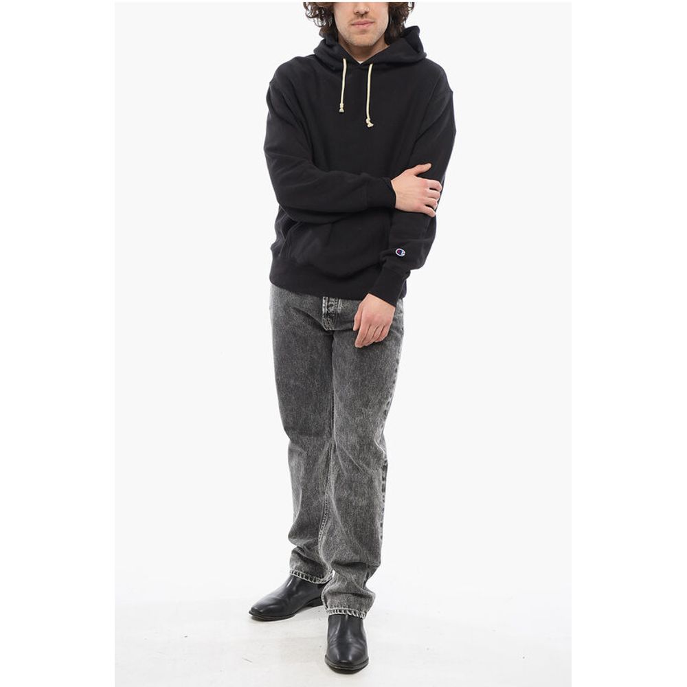Fleeced-Cotton Solid Color Hoodie with Patch Pocket