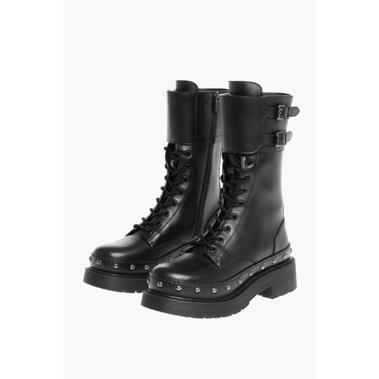 Leather Combat Booties with Studded Detail