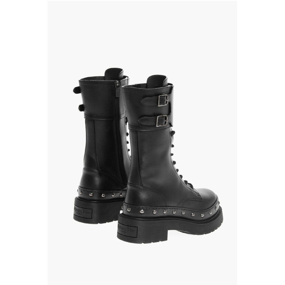 Leather Combat Booties with Studded Detail