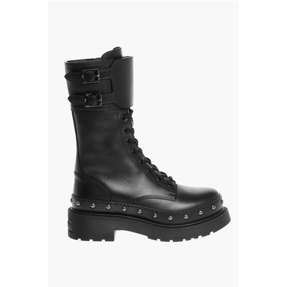 Leather Combat Booties with Studded Detail