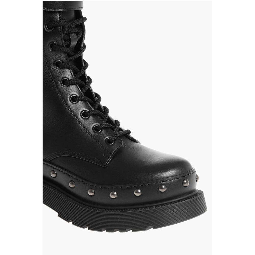 Leather Combat Booties with Studded Detail