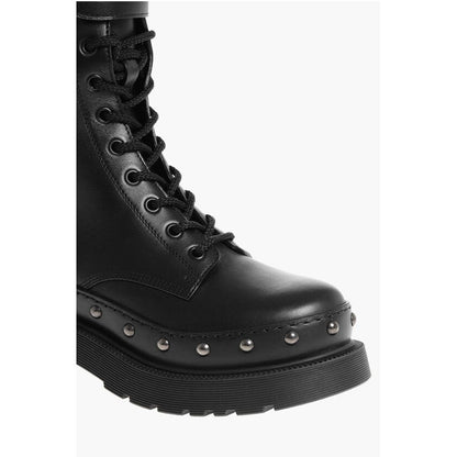 Leather Combat Booties with Studded Detail