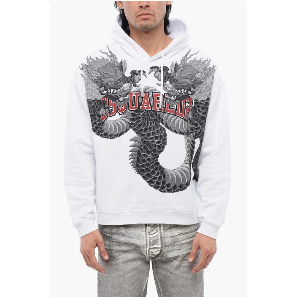 Brushed Cotton Hoodie With Dragons Priint
