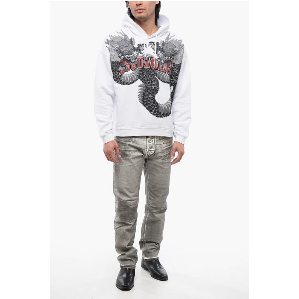 Brushed Cotton Hoodie With Dragons Priint