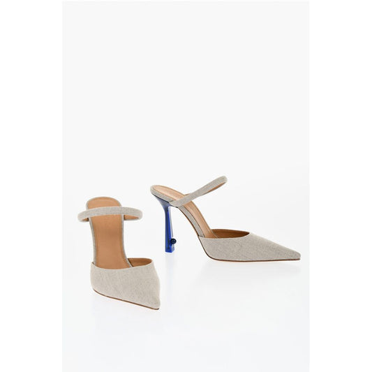 Pointed Linen Blend LOLLIPOP Mules Heel 11 cm