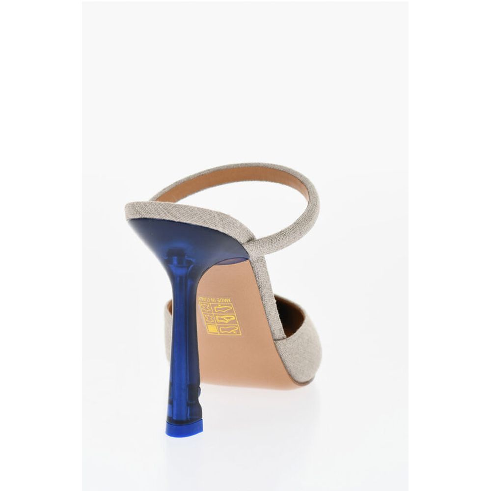 Pointed Linen Blend LOLLIPOP Mules Heel 11 cm