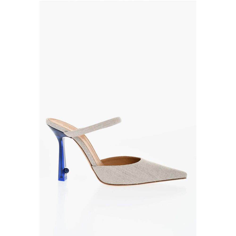 Pointed Linen Blend LOLLIPOP Mules Heel 11 cm