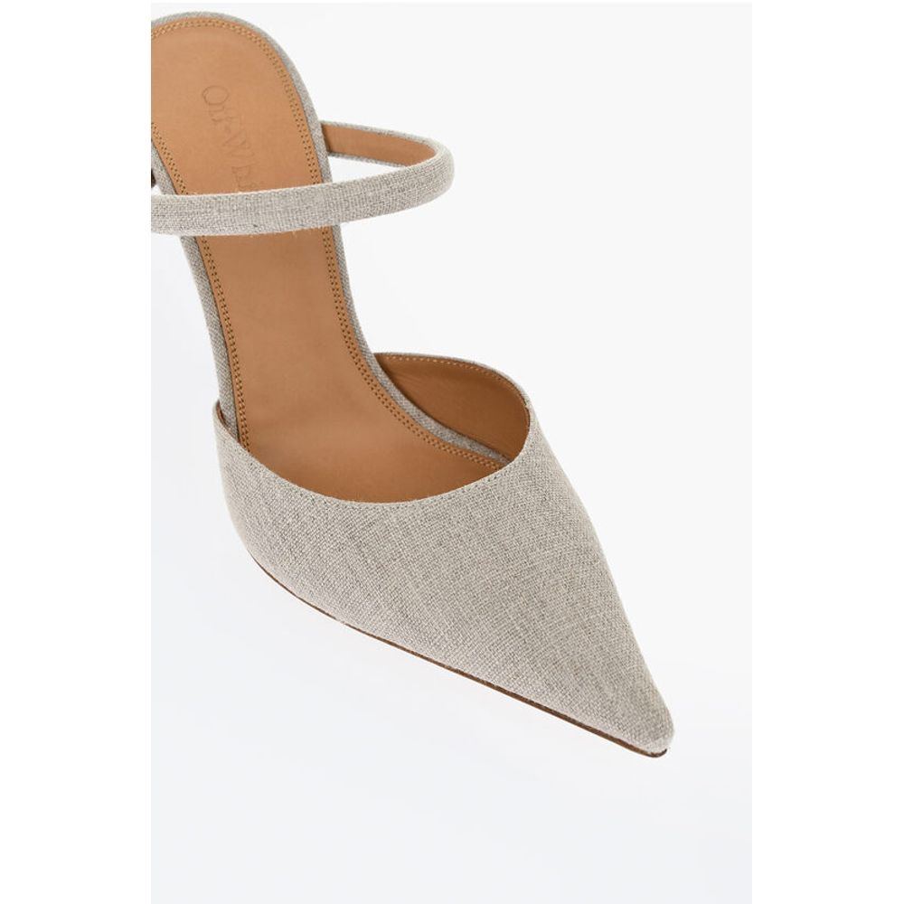 Pointed Linen Blend LOLLIPOP Mules Heel 11 cm