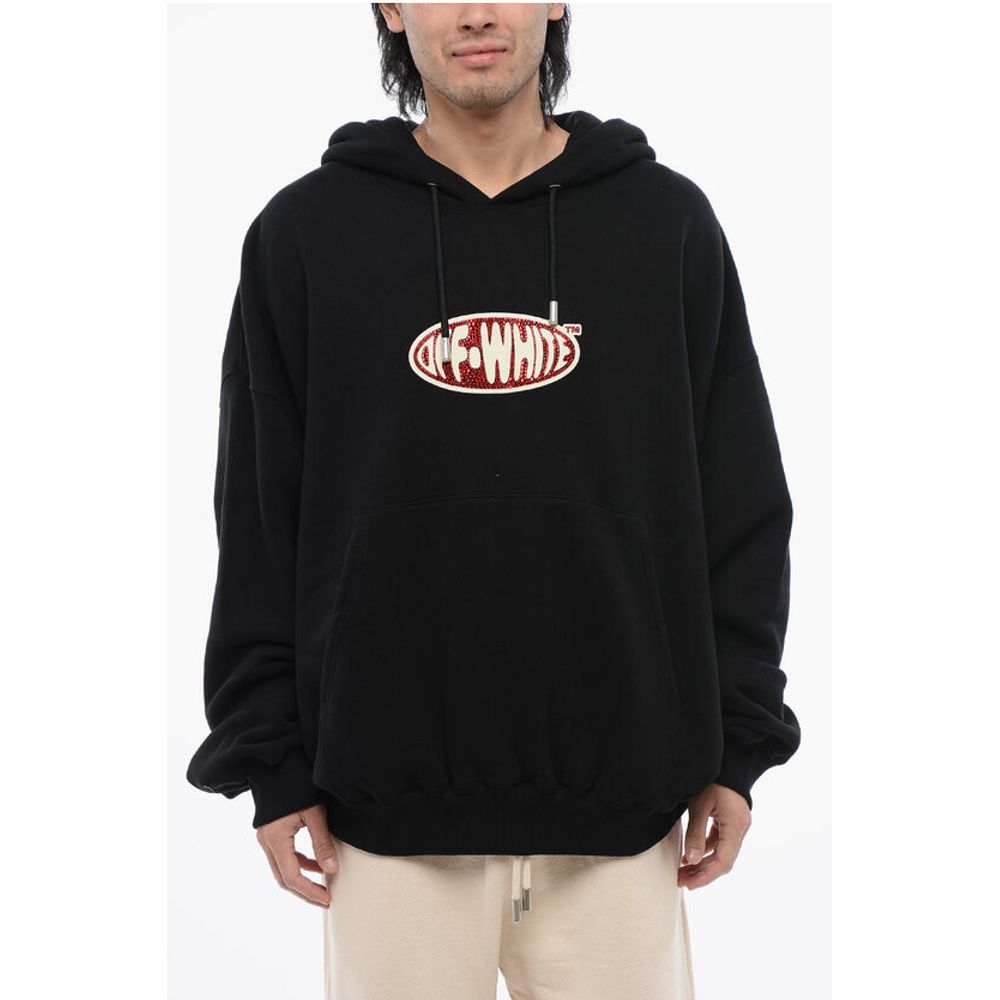 Oversize-Fit Hoodie With Rhinestoned Logo