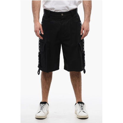 Cotton Cargo Shorts with Eyelets and Buckles