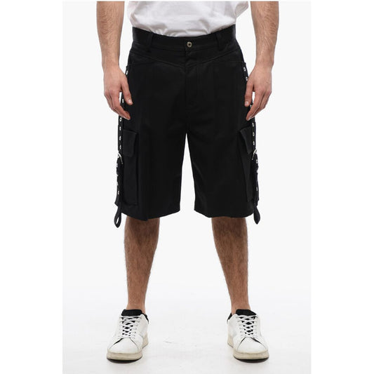 Cotton Cargo Shorts with Eyelets and Buckles