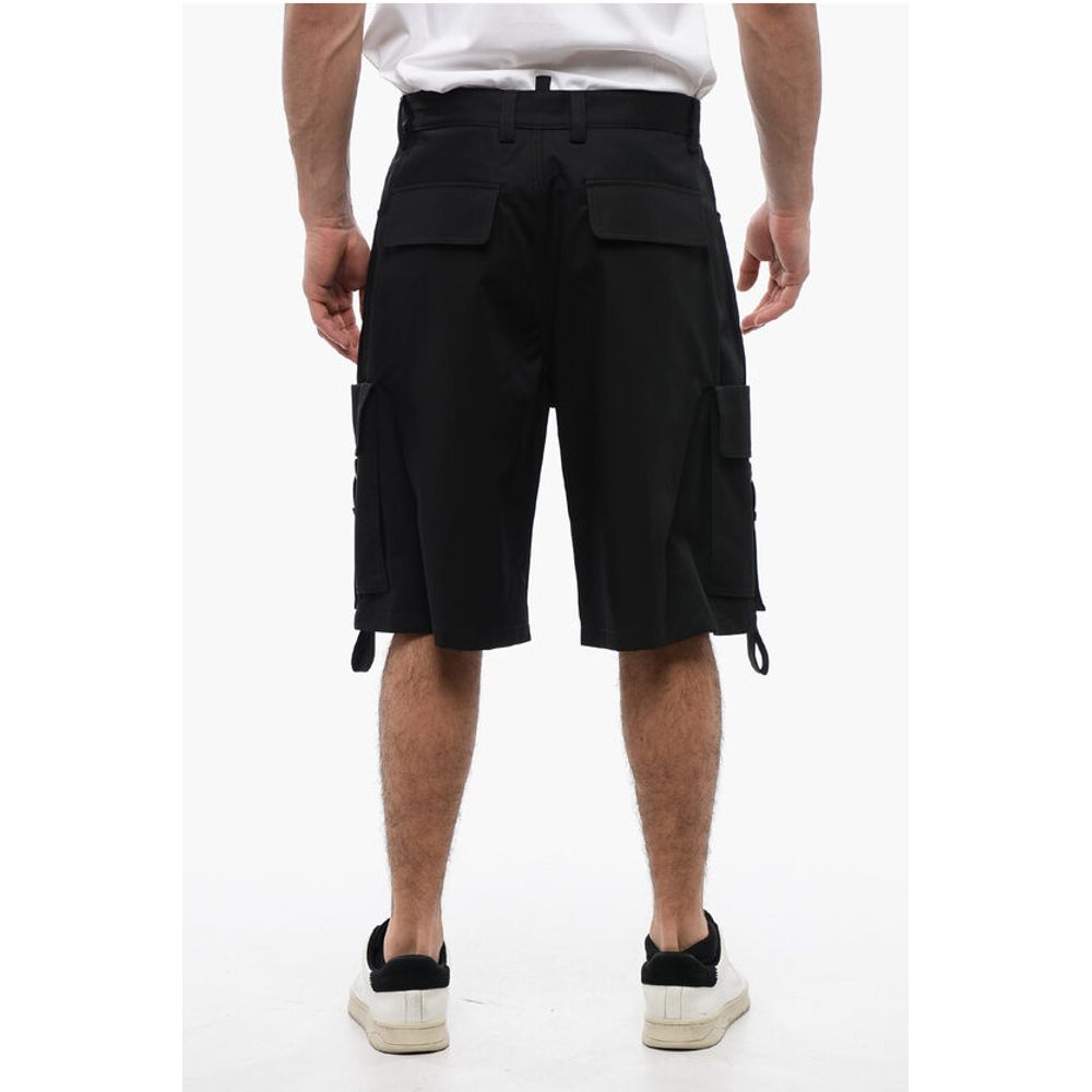 Cotton Cargo Shorts with Eyelets and Buckles