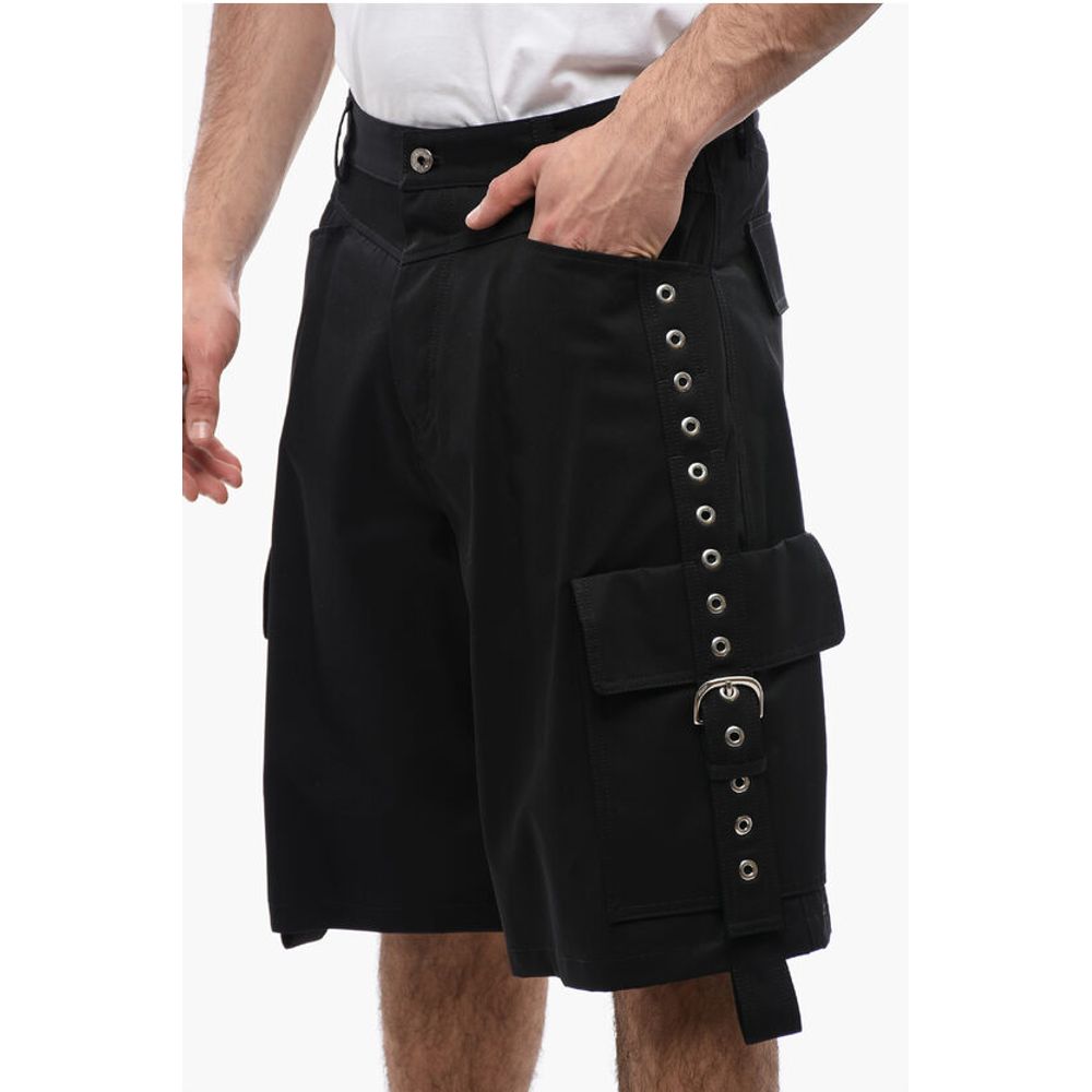 Cotton Cargo Shorts with Eyelets and Buckles