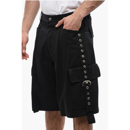 Cotton Cargo Shorts with Eyelets and Buckles