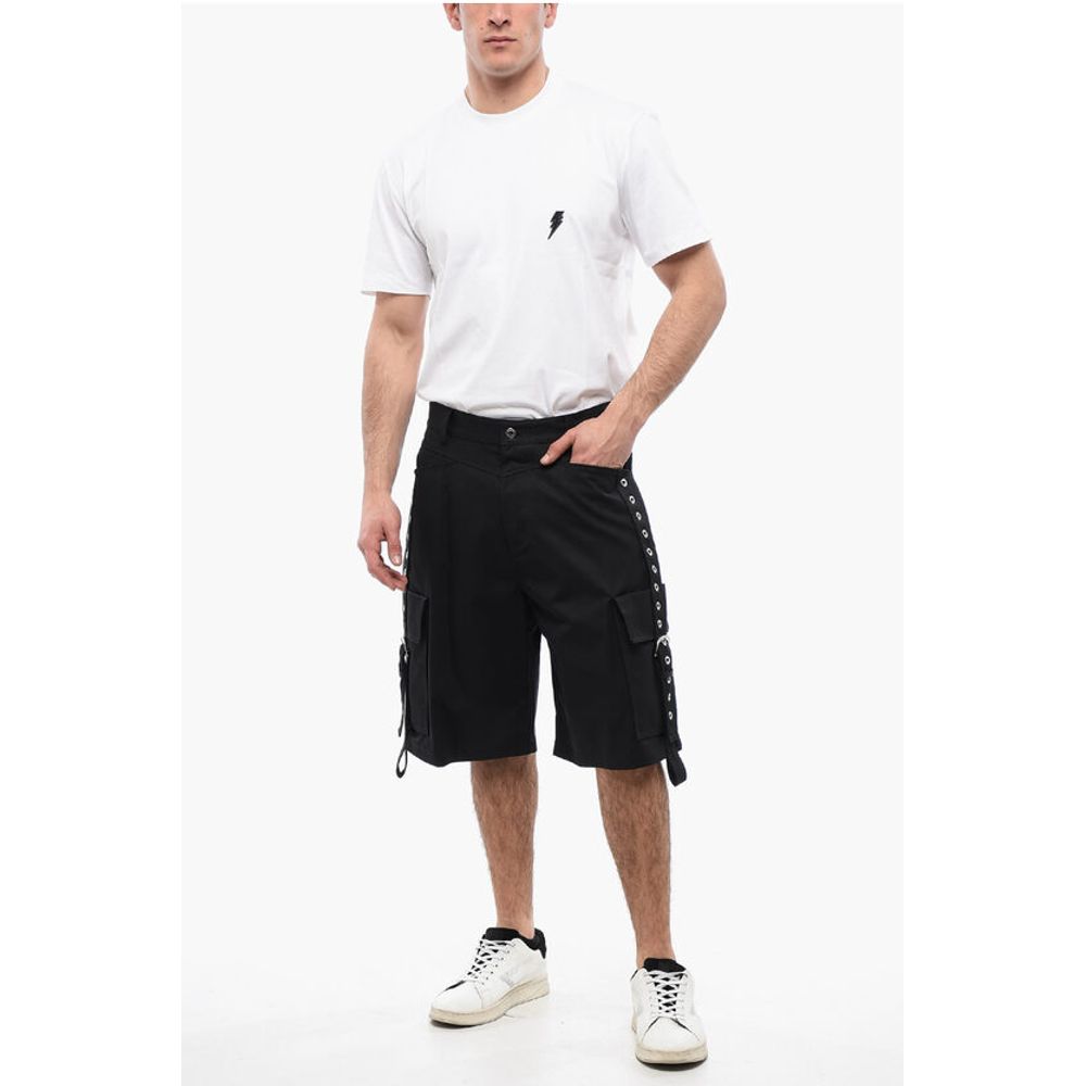 Cotton Cargo Shorts with Eyelets and Buckles