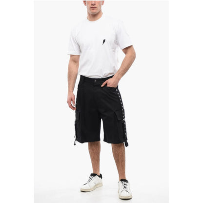Cotton Cargo Shorts with Eyelets and Buckles