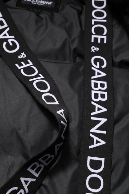 Black Logo Full Zip Hooded Quilted Jacket