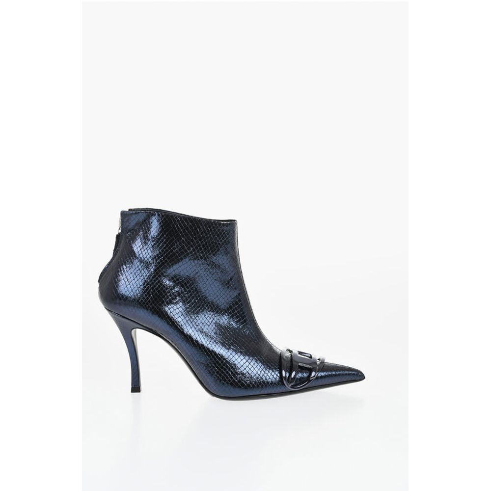 Snakeskin Effect Metallic Leather D-VENUS Ankle Boots Heel 8
