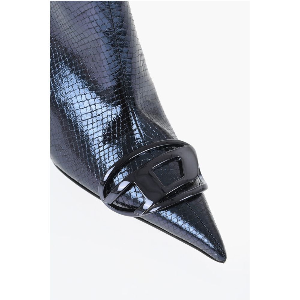 Snakeskin Effect Metallic Leather D-VENUS Ankle Boots Heel 8