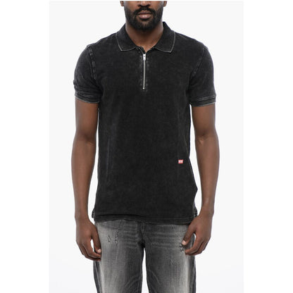RED TAG Acid Wash Effect T-SMITH-ZIP Polo Shirt with Half Zi