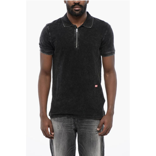 RED TAG Acid Wash Effect T-SMITH-ZIP Polo Shirt with Half Zi