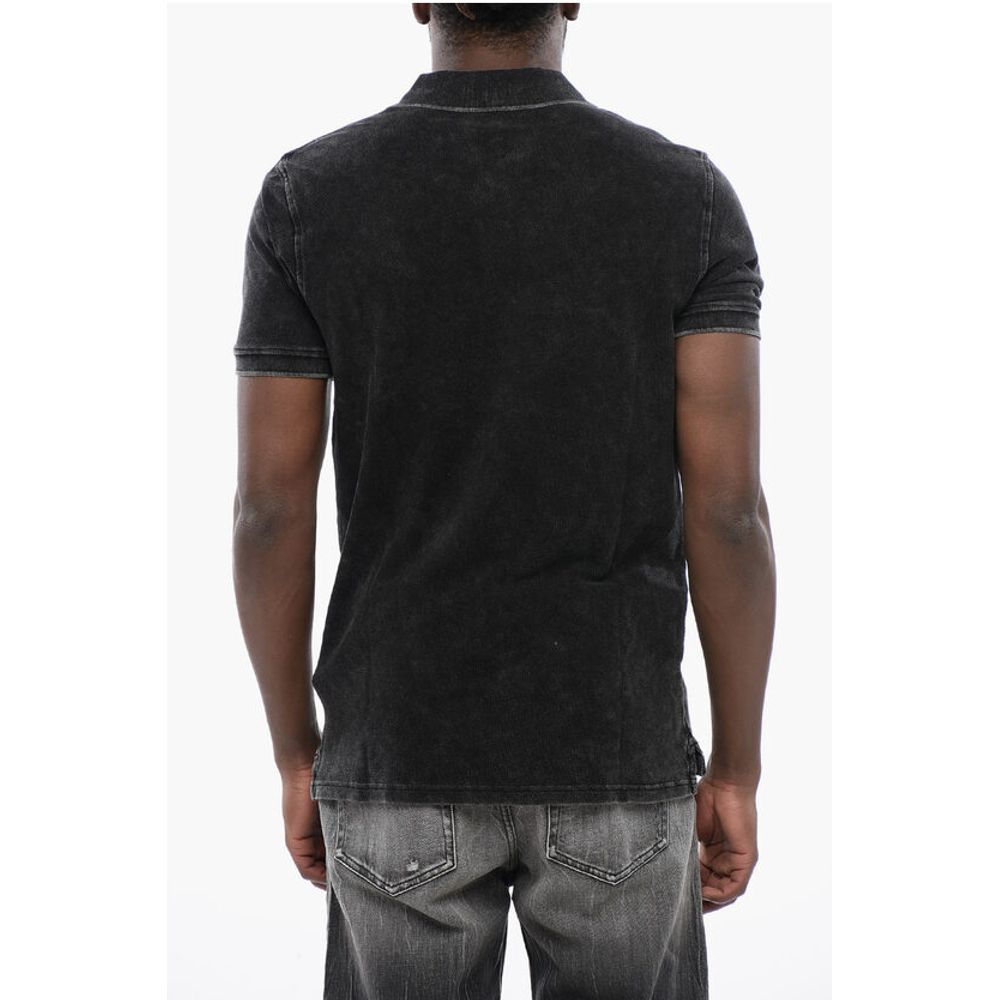 RED TAG Acid Wash Effect T-SMITH-ZIP Polo Shirt with Half Zi