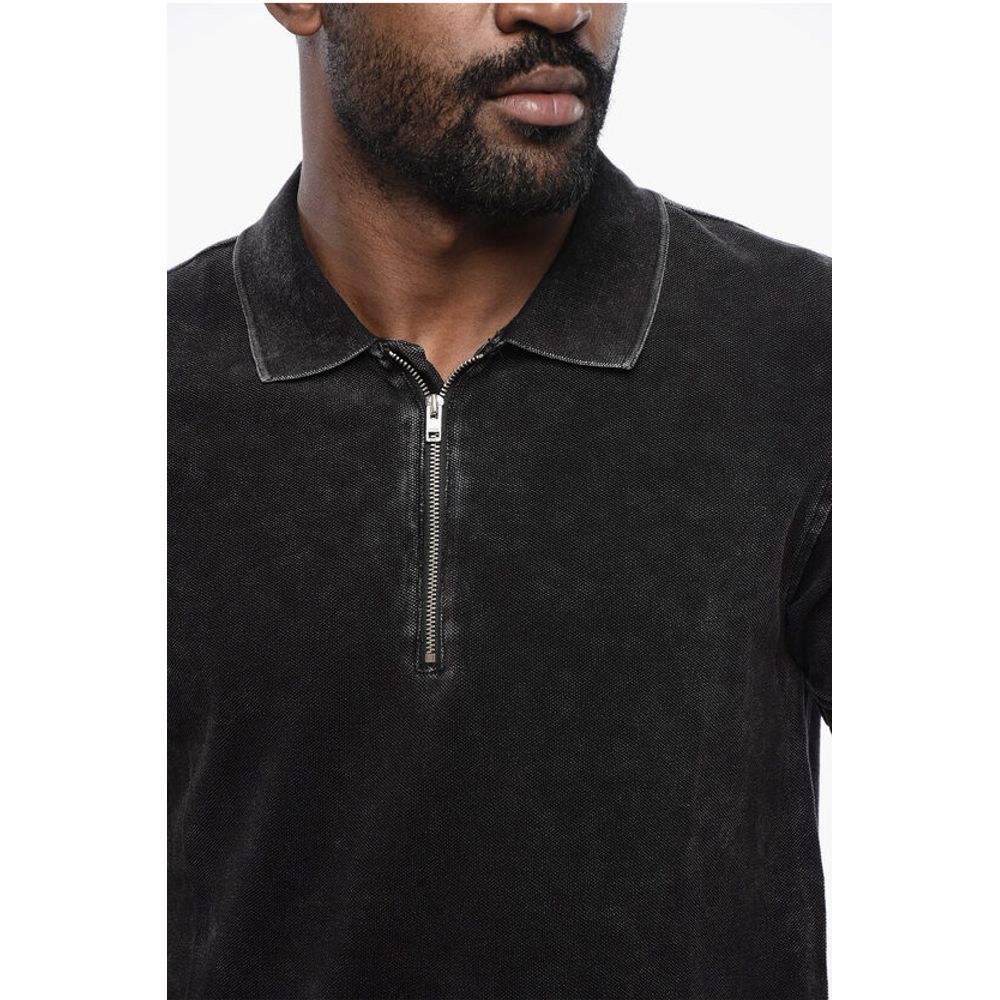RED TAG Acid Wash Effect T-SMITH-ZIP Polo Shirt with Half Zi