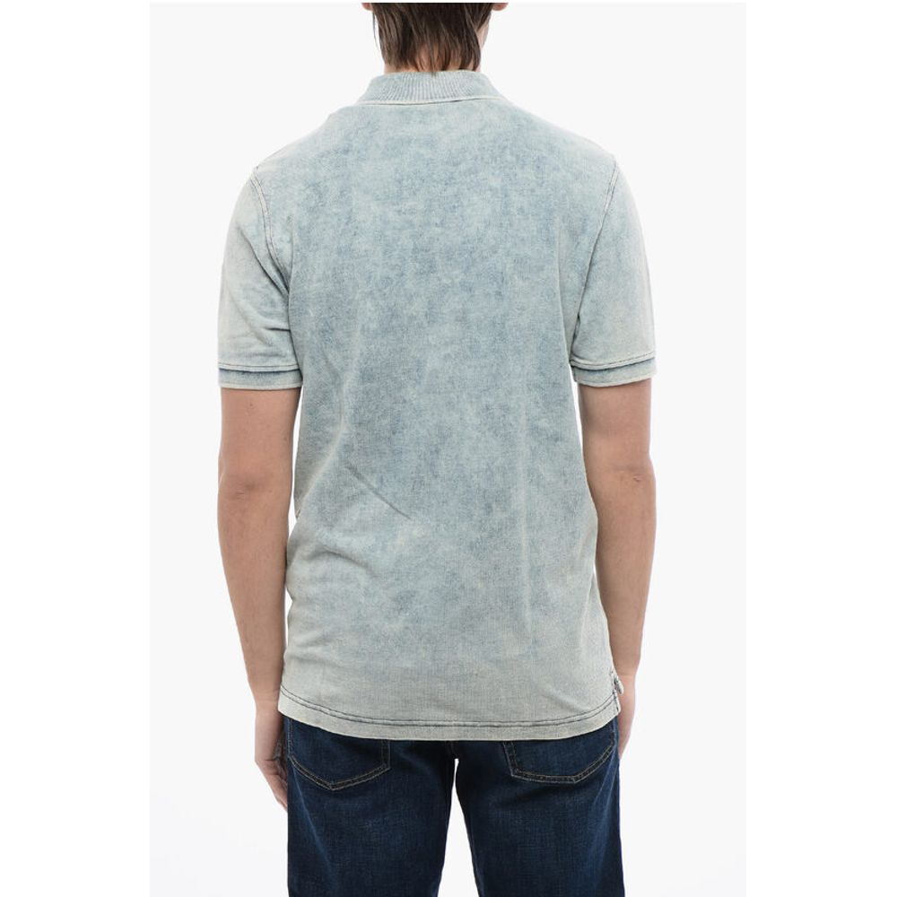 RED TAG Acid Wash Effect T-SMITH-ZIP Polo Shirt with Half Zi