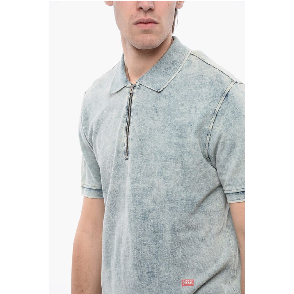 RED TAG Acid Wash Effect T-SMITH-ZIP Polo Shirt with Half Zi