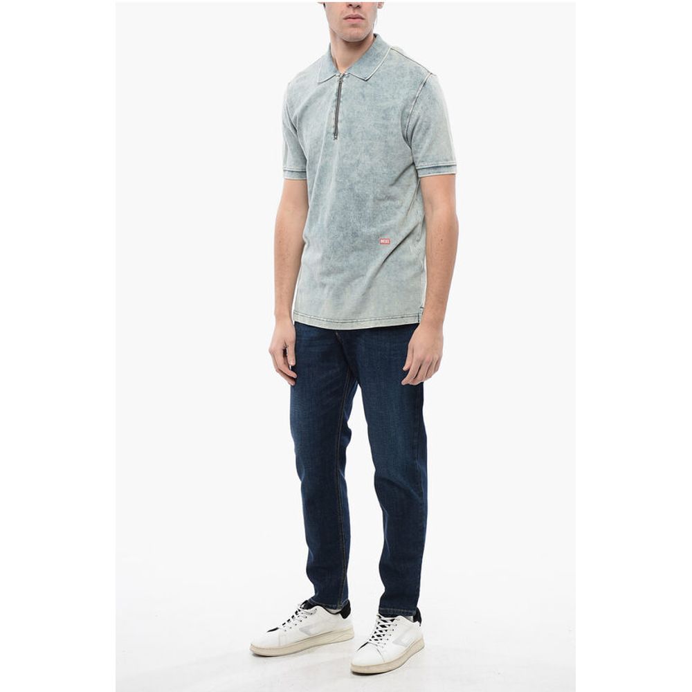 RED TAG Acid Wash Effect T-SMITH-ZIP Polo Shirt with Half Zi