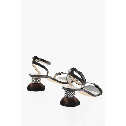 Leather PETAL BRUSH Sandals with Design Heel 6cm