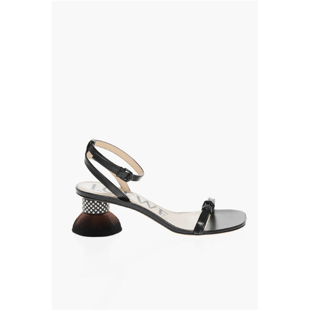 Leather PETAL BRUSH Sandals with Design Heel 6cm