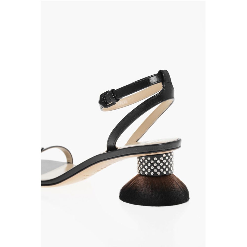 Leather PETAL BRUSH Sandals with Design Heel 6cm