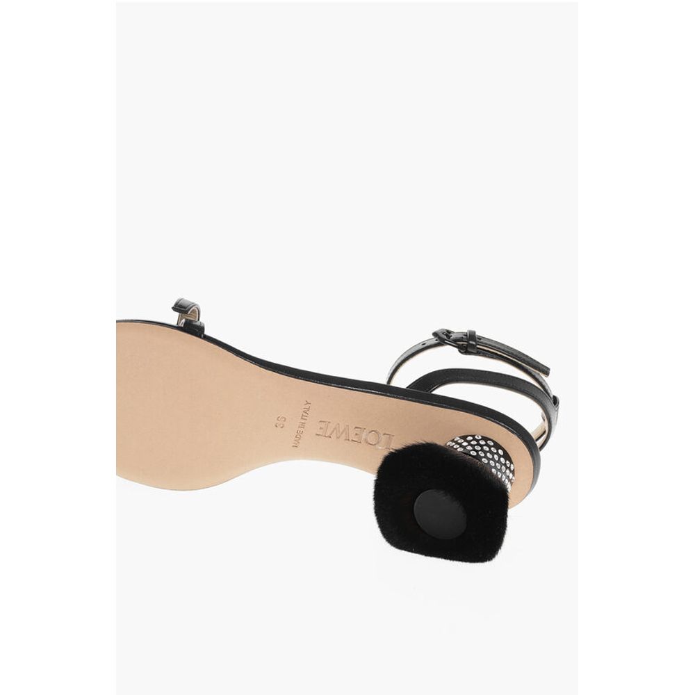 Leather PETAL BRUSH Sandals with Design Heel 6cm