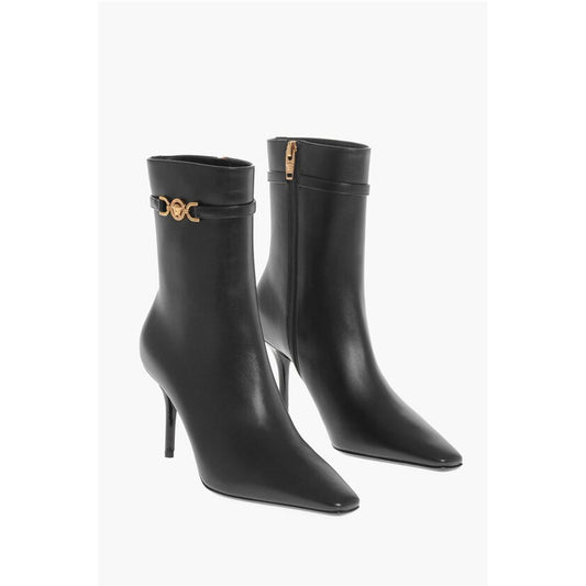 Leather Booties with Logoed Strap and Stiletto Heel 9cm