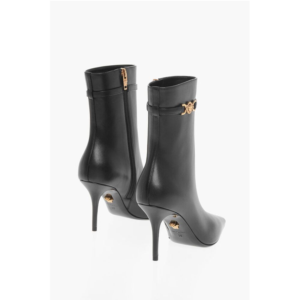 Leather Booties with Logoed Strap and Stiletto Heel 9cm