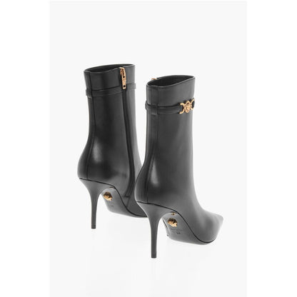 Leather Booties with Logoed Strap and Stiletto Heel 9cm